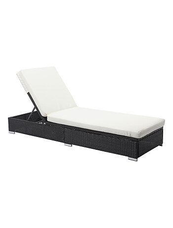 SUNNY Bain de soleil en résine tressée noir et matelas blanc