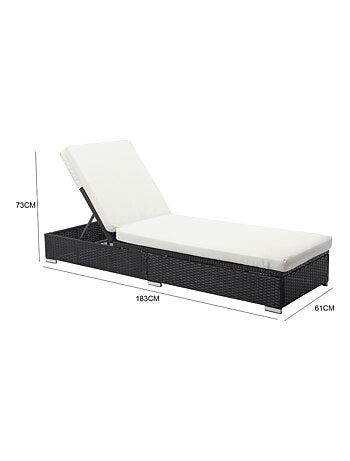 SUNNY Bain de soleil en résine tressée noir et matelas blanc