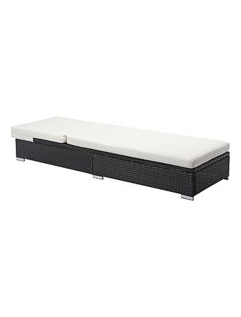 SUNNY Bain de soleil en résine tressée noir et matelas blanc
