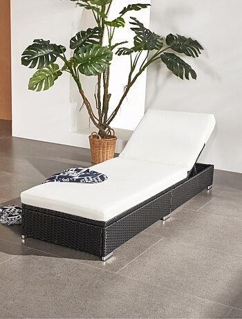 SUNNY Bain de soleil en résine tressée noir et matelas blanc