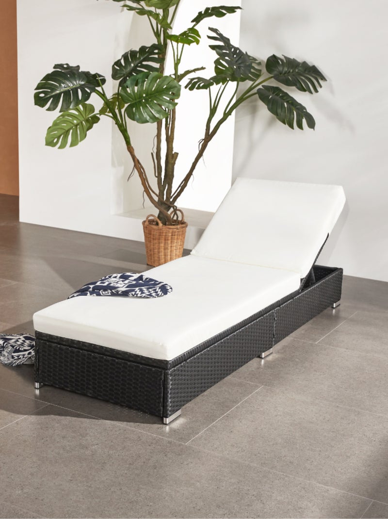 SUNNY Bain de soleil en résine tressée noir et matelas blanc Blanc - Kiabi