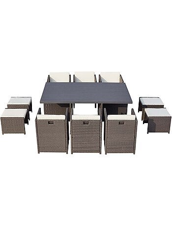 SUNSET Table et chaise 10 places encastrables alu résine gris-blanc