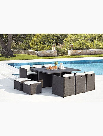 SUNSET Table et chaise 10 places encastrables alu résine gris-blanc