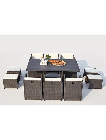 SUNSET Table et chaise 10 places encastrables alu résine gris-blanc