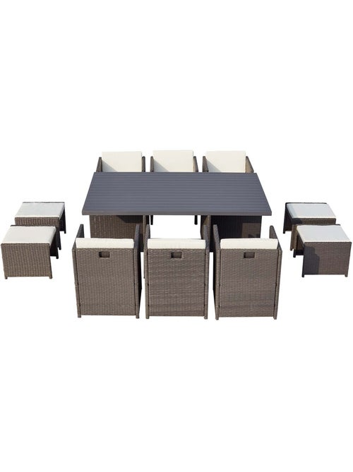 SUNSET Table et chaise 10 places encastrables alu résine gris-blanc - Kiabi