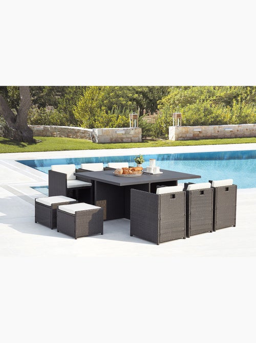 SUNSET Table et chaise 10 places encastrables alu résine gris-blanc - Kiabi