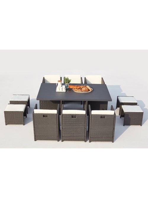 SUNSET Table et chaise 10 places encastrables alu résine gris-blanc - Kiabi
