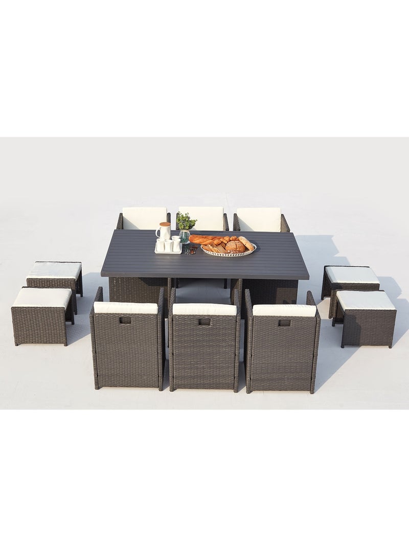 SUNSET Table et chaise 10 places encastrables alu résine gris-blanc Gris Blanc - Kiabi
