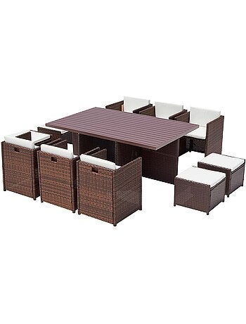 SUNSET Table et chaise 10 places encastrables alu résine gris-blanc