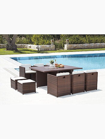 SUNSET Table et chaise 10 places encastrables alu résine gris-blanc