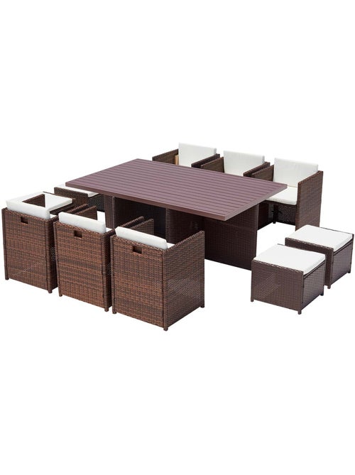 SUNSET Table et chaise 10 places encastrables alu résine marron-blanc - Kiabi