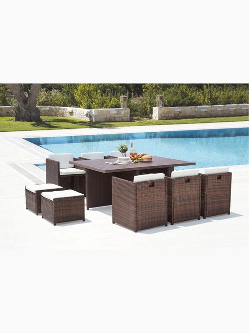 SUNSET Table et chaise 10 places encastrables alu résine marron-blanc - Kiabi