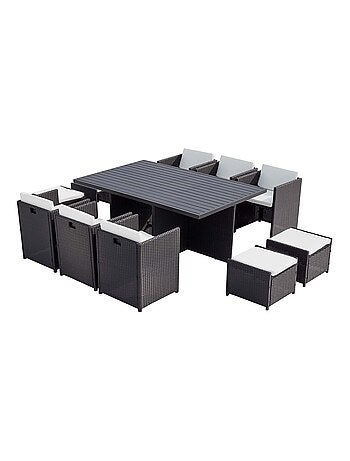 SUNSET Table et chaise 10 places encastrables alu résine gris-blanc