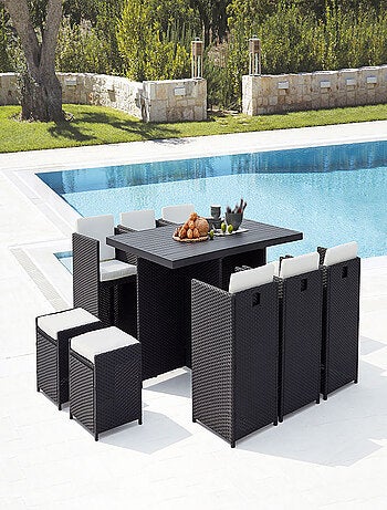 SUNSET Table et chaise 10 places encastrables alu résine gris-blanc