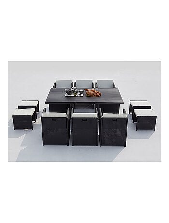 SUNSET Table et chaise 10 places encastrables alu résine gris-blanc