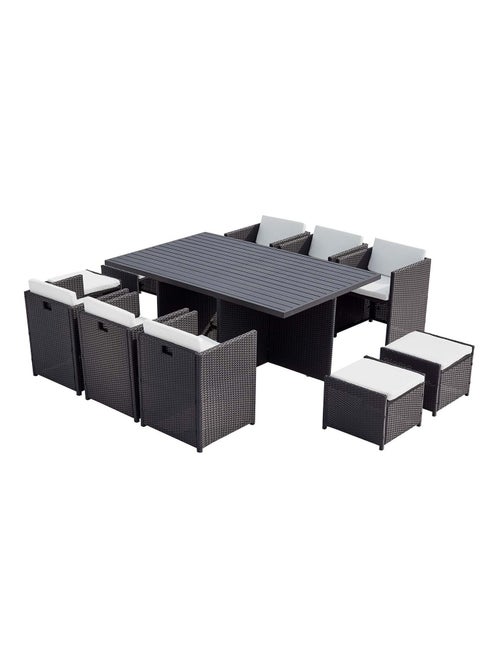 SUNSET Table et chaise 10 places encastrables alu résine noir-blanc - Kiabi