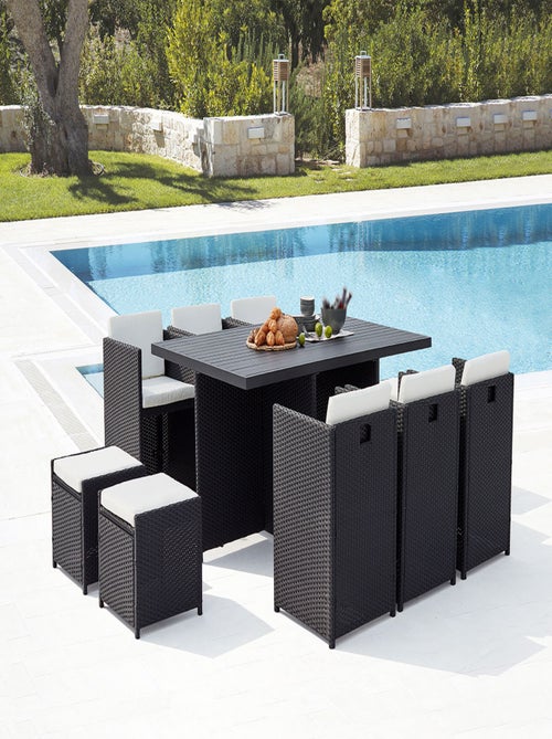 SUNSET Table et chaise 10 places encastrables alu résine noir-blanc - Kiabi
