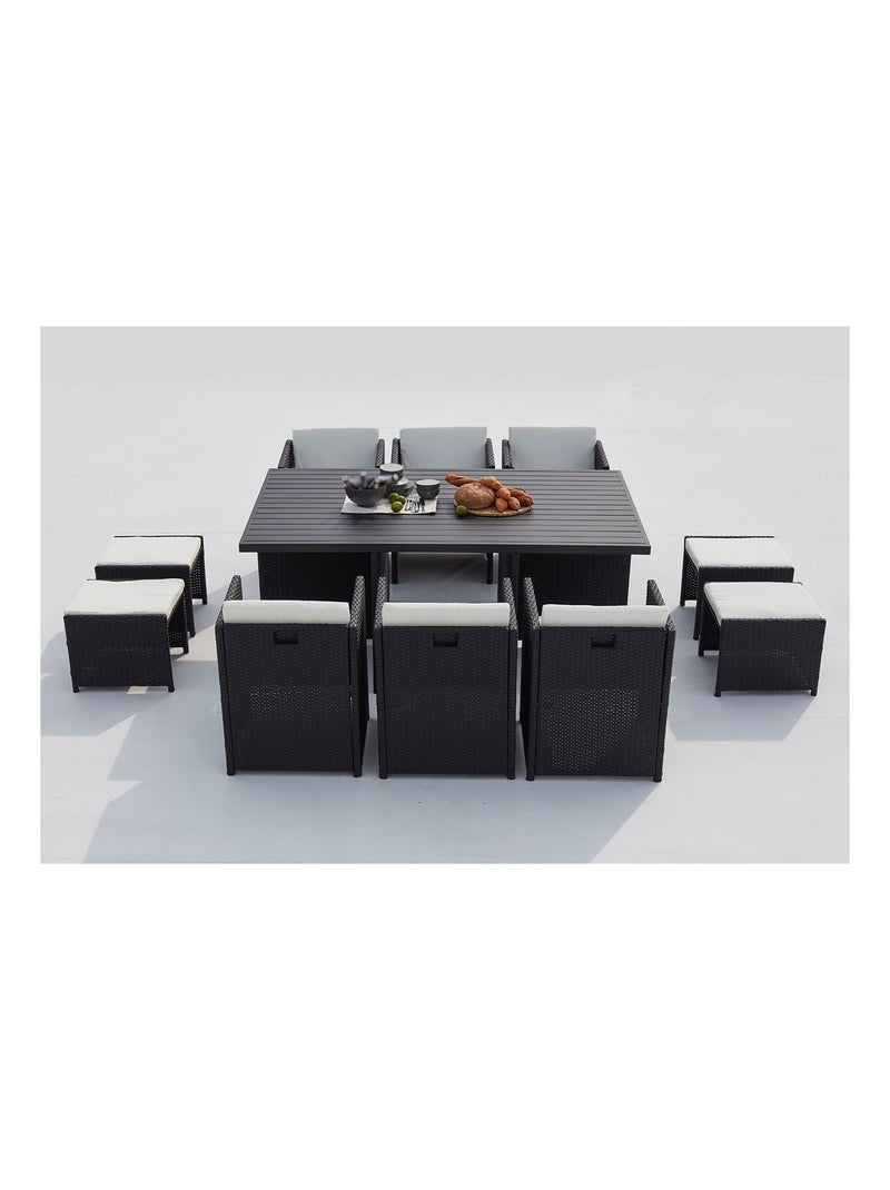 SUNSET Table et chaise 10 places encastrables alu résine noir-blanc Noir Blanc - Kiabi