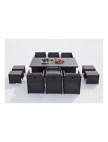 SUNSET Table et chaise 10 places encastrables alu résine gris-blanc
