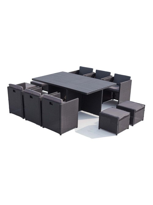 SUNSET Table et chaise 10 places encastrables alu résine noir-gris - Kiabi