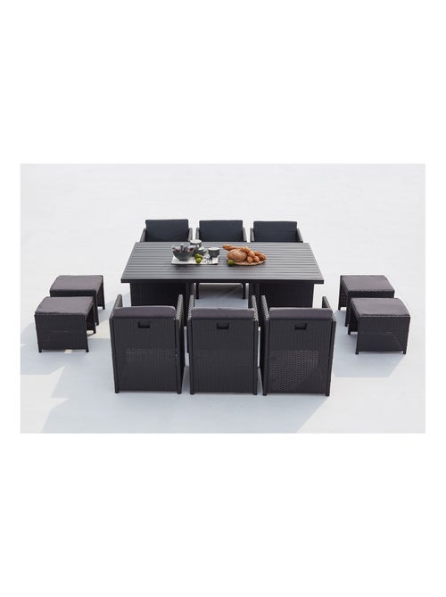 SUNSET Table et chaise 10 places encastrables alu résine noir-gris - Kiabi