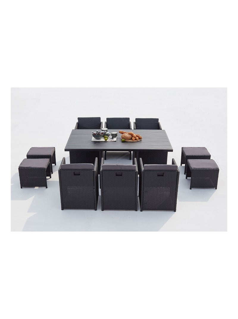 SUNSET Table et chaise 10 places encastrables alu résine noir-gris Noir - Kiabi