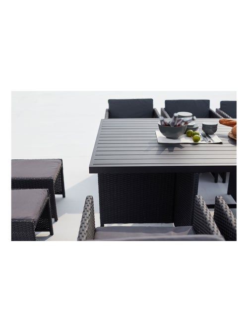 SUNSET Table et chaise 10 places encastrables alu résine noir-gris - Kiabi