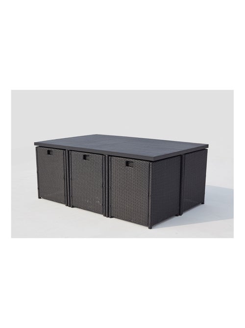 SUNSET Table et chaise 10 places encastrables alu résine noir-gris - Kiabi