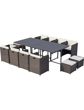 SUNSET Table et chaise 12 places encastrables alu résine gris-blanc