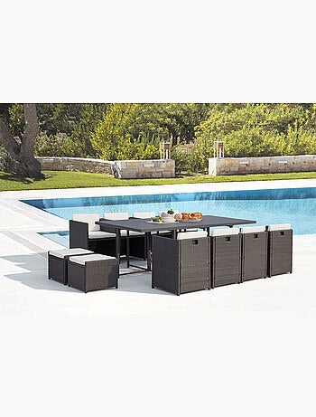 SUNSET Table et chaise 12 places encastrables alu résine gris-blanc