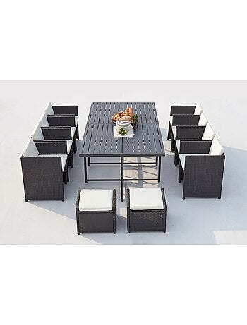 SUNSET Table et chaise 12 places encastrables alu résine gris-blanc