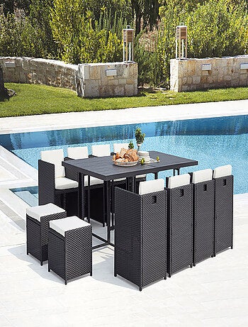 SUNSET Table et chaise 12 places encastrables alu résine gris-blanc