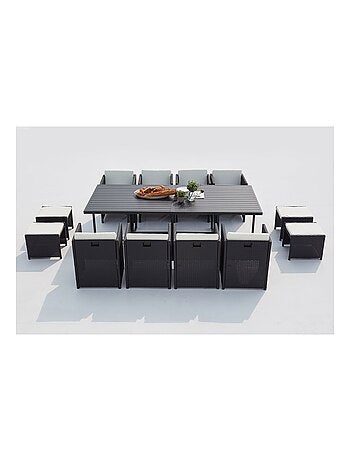 SUNSET Table et chaise 12 places encastrables alu résine gris-blanc