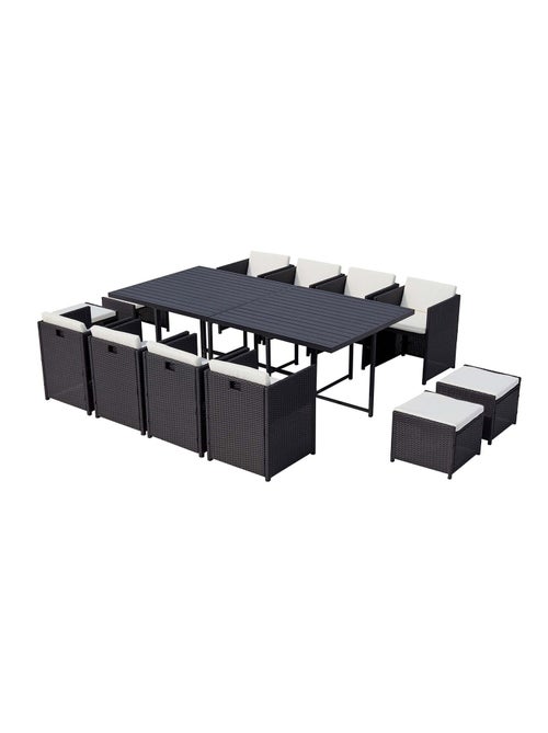 SUNSET Table et chaise 12 places encastrables alu résine noir-blanc - Kiabi SUNSET Table et chaise 12 places encastrables alu résine noir-blanc - Kiabi