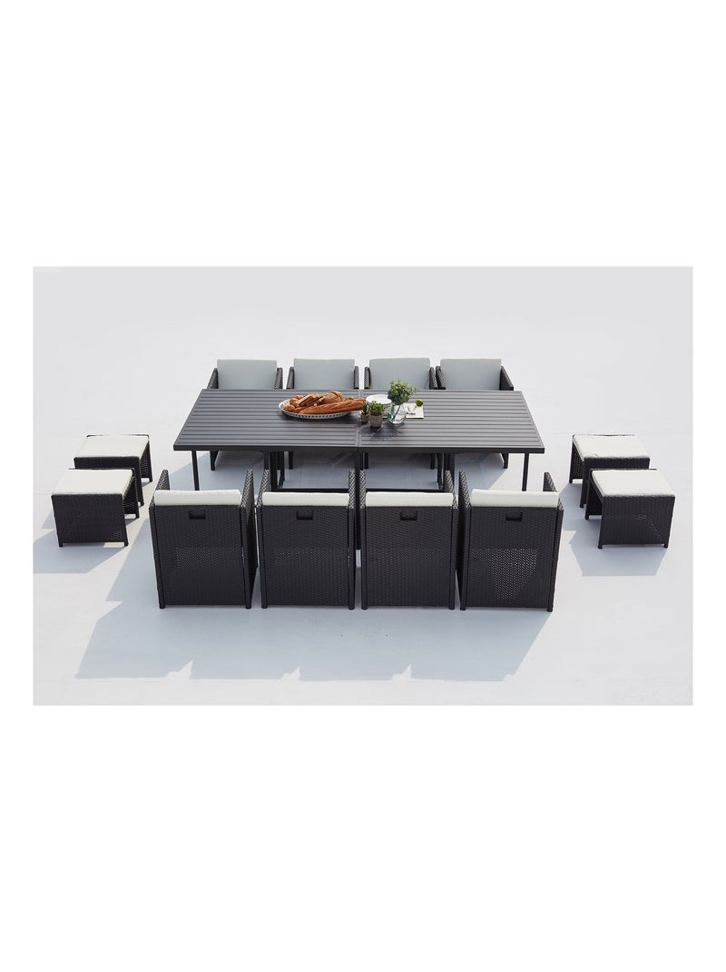 SUNSET Table et chaise 12 places encastrables alu résine noir-blanc Noir Blanc - Kiabi