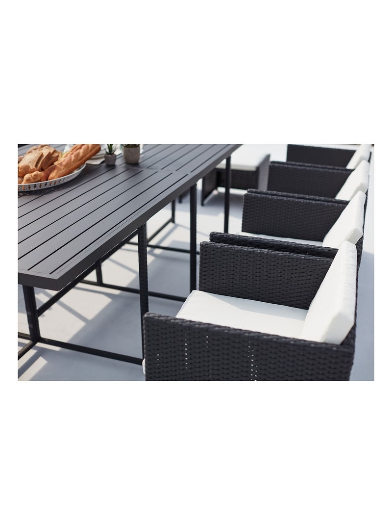SUNSET Table et chaise 12 places encastrables alu résine noir-blanc Noir Blanc - Kiabi