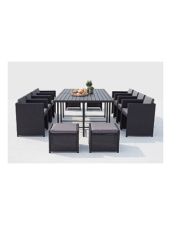 SUNSET Table et chaise 12 places encastrables alu résine gris-blanc