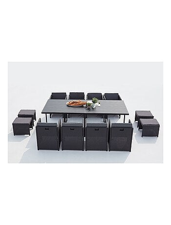 SUNSET Table et chaise 12 places encastrables alu résine gris-blanc