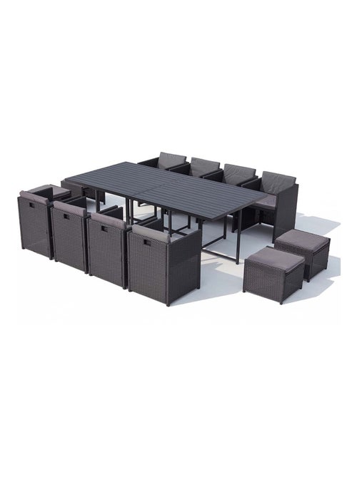 SUNSET Table et chaise 12 places encastrables alu résine noir-gris - Kiabi
