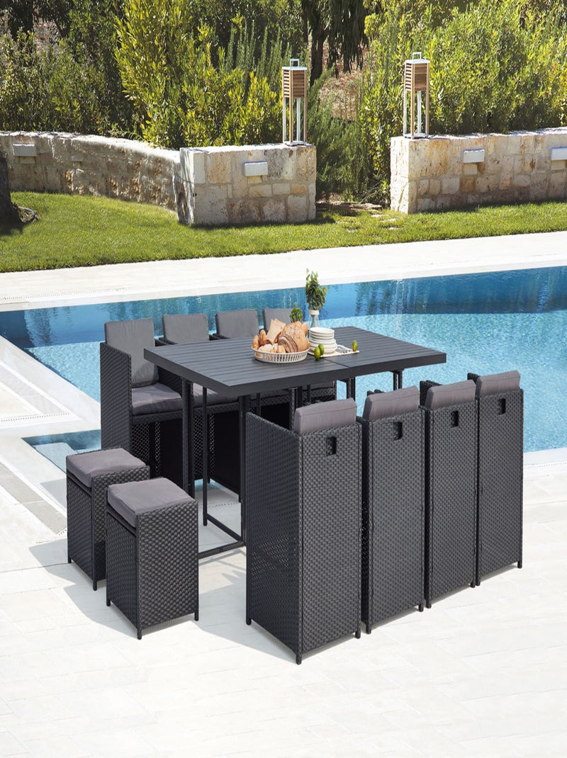 SUNSET Table et chaise 12 places encastrables alu résine noir-gris Gris Noir - Kiabi