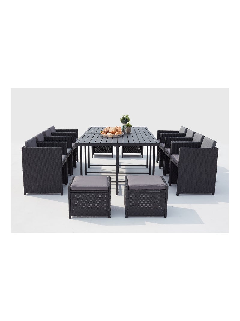 SUNSET Table et chaise 12 places encastrables alu résine noir-gris Gris Noir - Kiabi