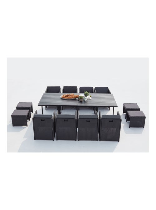 SUNSET Table et chaise 12 places encastrables alu résine noir-gris - Kiabi