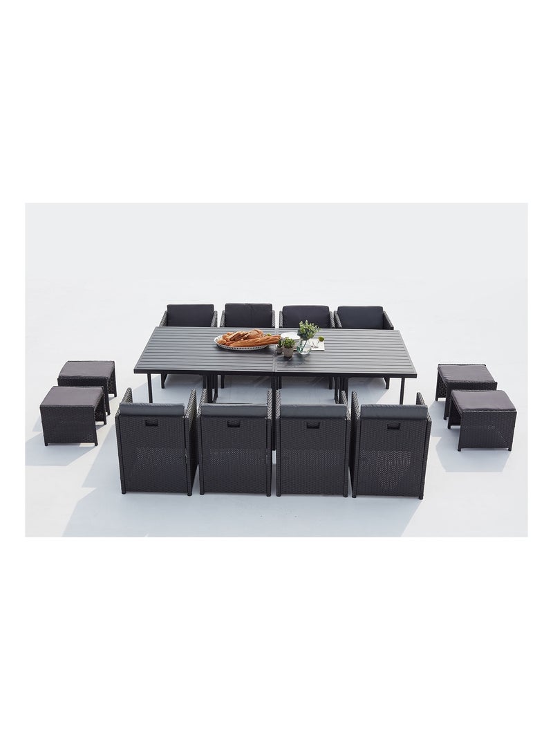 SUNSET Table et chaise 12 places encastrables alu résine noir-gris Gris Noir - Kiabi