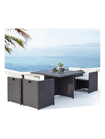 SUNSET Table et chaise 4 places encastrables alu résine noir-blanc