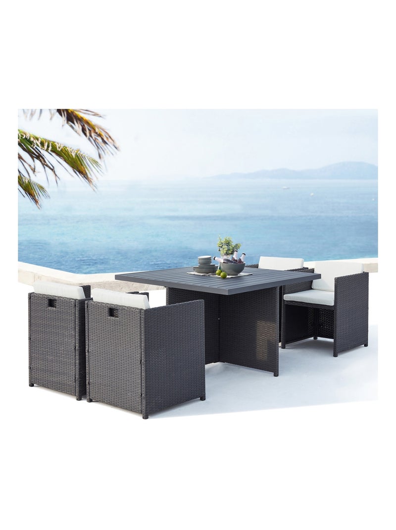SUNSET Table et chaise 4 places encastrables alu résine gris-blanc Gris Blanc - Kiabi