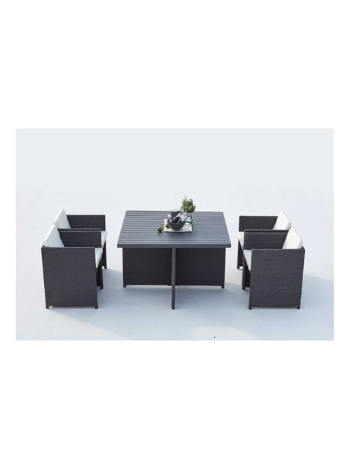 SUNSET Table et chaise 4 places encastrables alu résine gris-blanc - Kiabi SUNSET Table et chaise 4 places encastrables alu résine gris-blanc - Kiabi