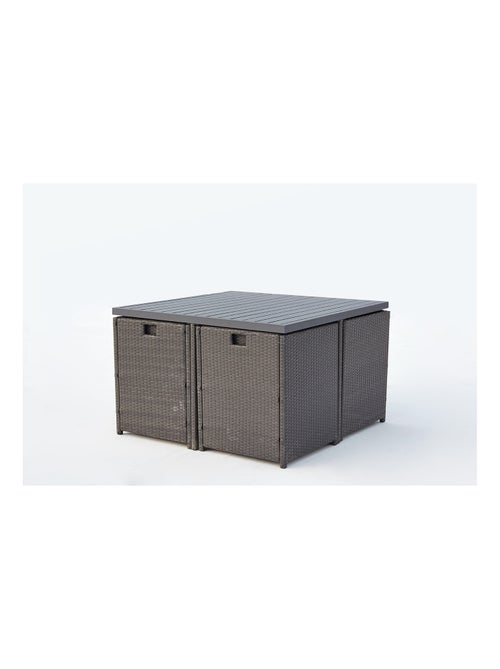 SUNSET Table et chaise 4 places encastrables alu résine gris-blanc - Kiabi SUNSET Table et chaise 4 places encastrables alu résine gris-blanc - Kiabi