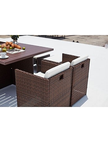 SUNSET Table et chaise 4 places encastrables alu résine noir-blanc
