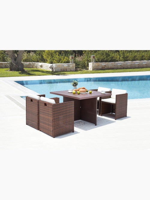 SUNSET Table et chaise 4 places encastrables alu résine marron-blanc - Kiabi SUNSET Table et chaise 4 places encastrables alu résine marron-blanc - Kiabi