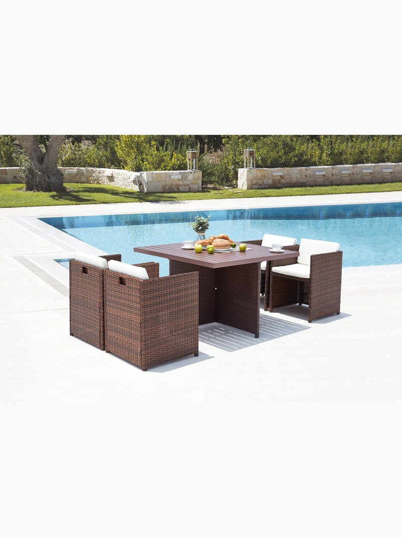 SUNSET Table et chaise 4 places encastrables alu résine marron-blanc Blanc Marron - Kiabi